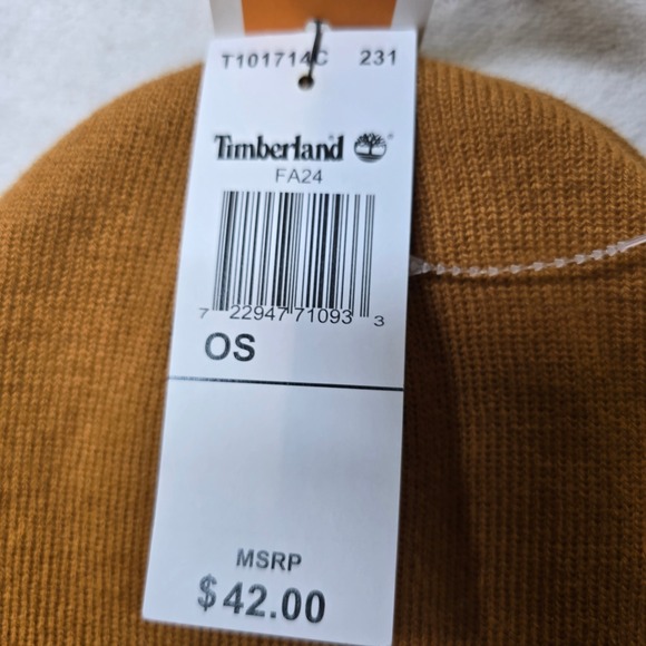 Timberland Ribbed Beanie Hat Mens OS Tan Acrylic NEW - Picture 3 of 6